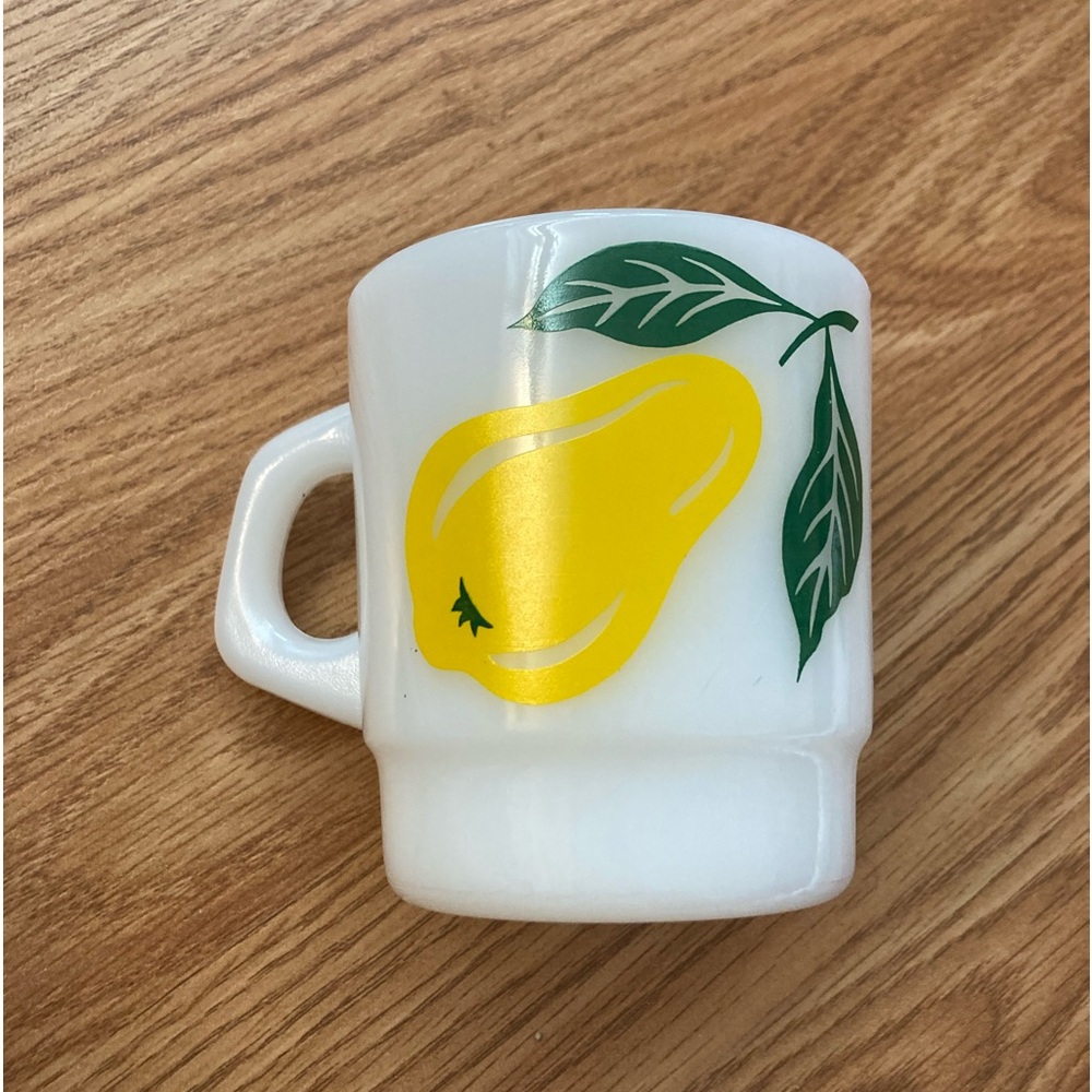 Vtg Retro MCM Milk Glass Stacking Mug Termocrisa Pear Fruit VGC
